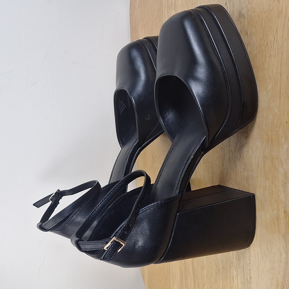Wild Fable Black Square Toe Platform Block Heels Pumps Ankle Strap Size 8.5 - Picture 9 of 13